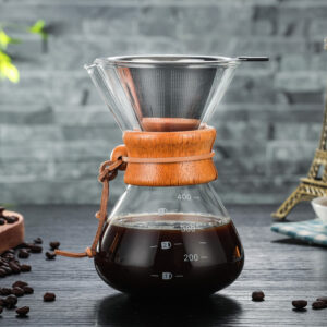 Reusable Stainless Steel Permanent Filter Manual Coffee Dripper with Real Wood Sleeve